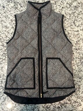 J.Crew Quilted Herringbone Zip Front Vest in Black & Cream